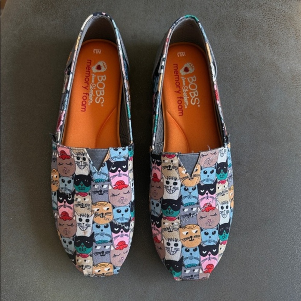 Bobs From Skechers Memory Foam Cat Print Flats Size 8.5